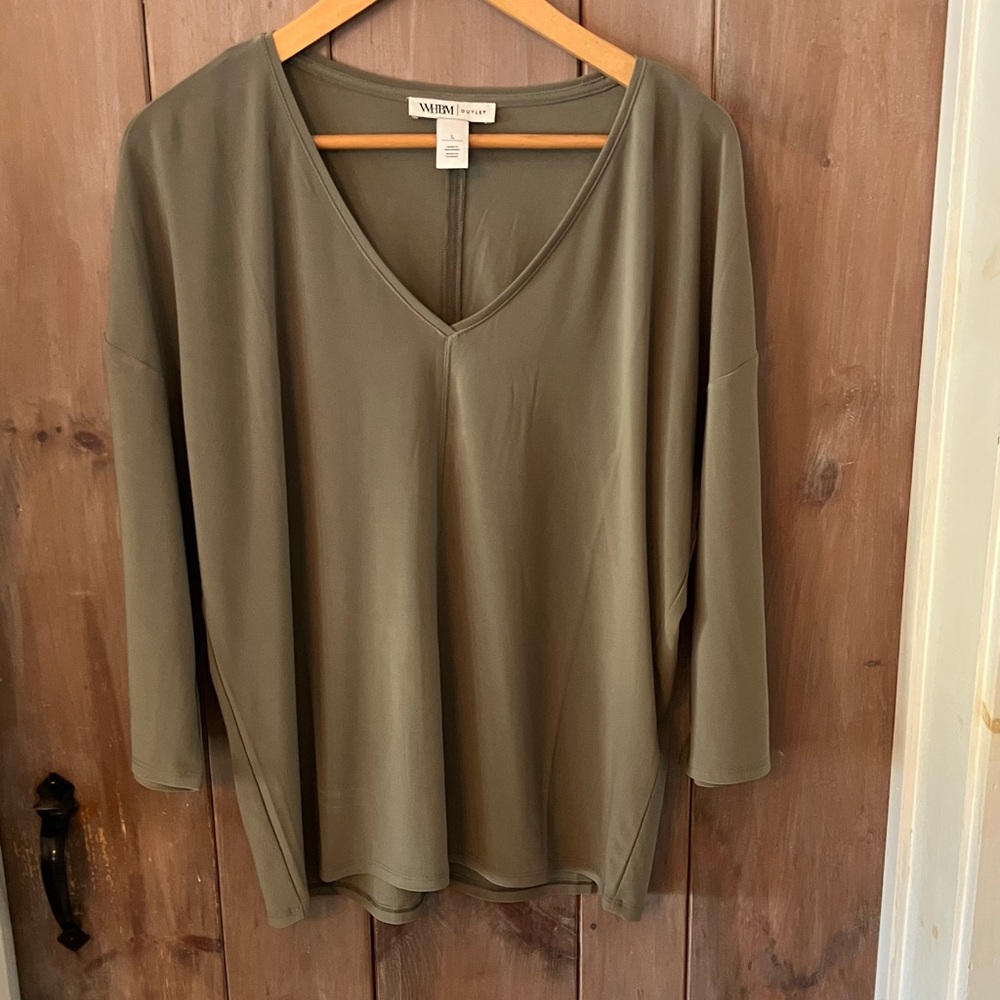 White House Black Market Olive V-Neck Blouse